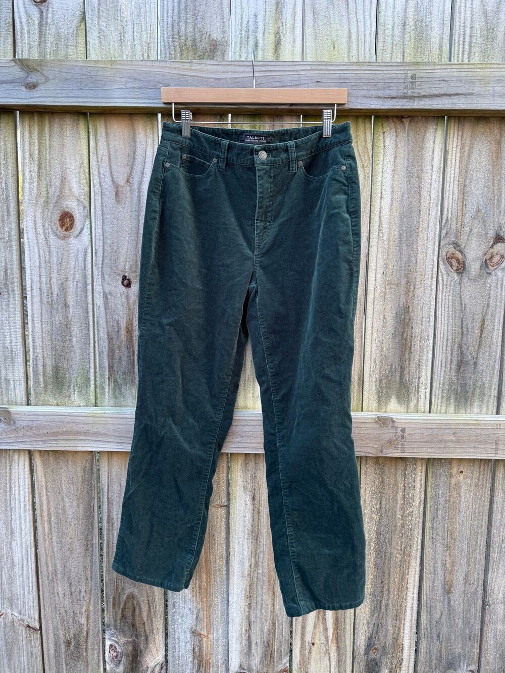 Vintage Forest Green Corduroy Straight-Leg Pants